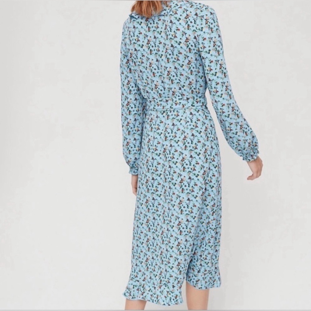 Little Moon Blue Elm Floral Wrap Midi Wrap Women Longsleeves Ruffle Dress Sz XXS - Picture 7 of 16